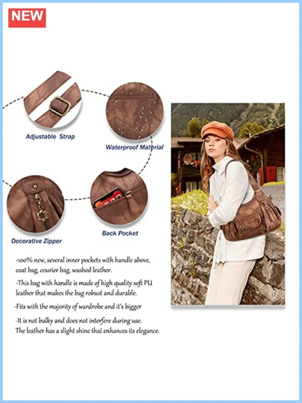 Women's Soft PU Leather Hobo Shoulder Bag Crossbody Purse with Multiple Pockets